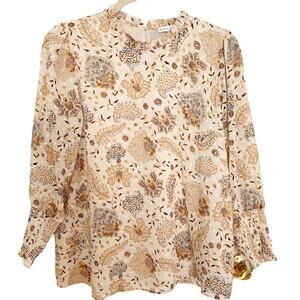 Maison d' Amelie Ivory Floral Floral Ruffle Neck Blouse Medium